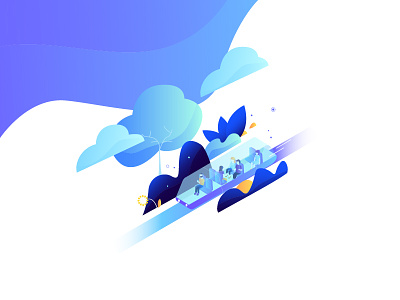 Innovation serie - agency creation agency blue characters cloud gradient illustration innovation isometric purple technology