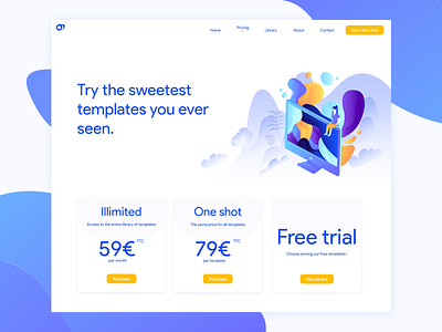Sweet templates pricing blue card design illustration interface pricing trial ui ux