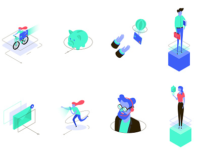 Funky real estate illustrations blue flashy funky gradient green illustration isometric neon purple real estate technology ui