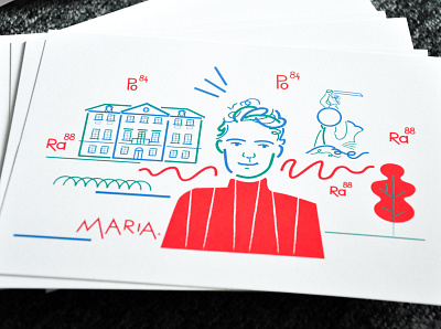 Postcards with Marie Sklodowska-Curie art design dinksy drawing graphic handmade illustration illustrations postcard postcard design typography