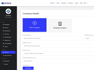 Cariera Job Board - Company Selection career company company profile dashboard dashboard ui design job job board job listing wordpress theme