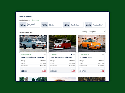 Auto Auction Platform app auction auto bid car card design filter illustration sale sort ui ux web