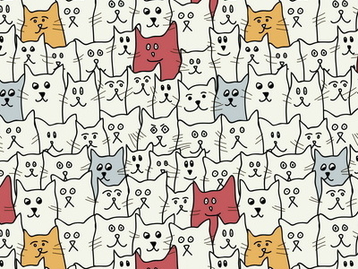 A lot of funny cats animal cartoon cat emotion funny pattern seamless smile