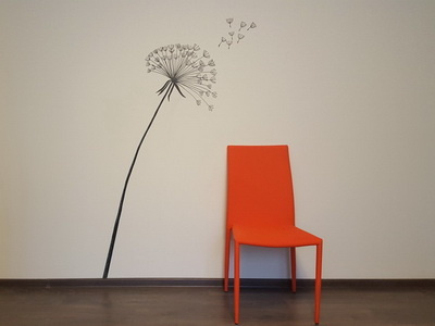 Dandelion on the white wall