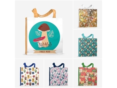 Set of shopping bags autumn bag fall mushroom owl pattern printshop shopper shopping bag textile