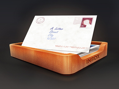 Inbox Icon app envelope icon inbox ios letter mail post reflection stamp texture tray wood