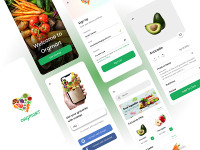 Orgmart - Grocery App Design android app app designer design design app design mobile grocery illustration interface ios market mobile mobile app mobile app design organic ui uiux ux