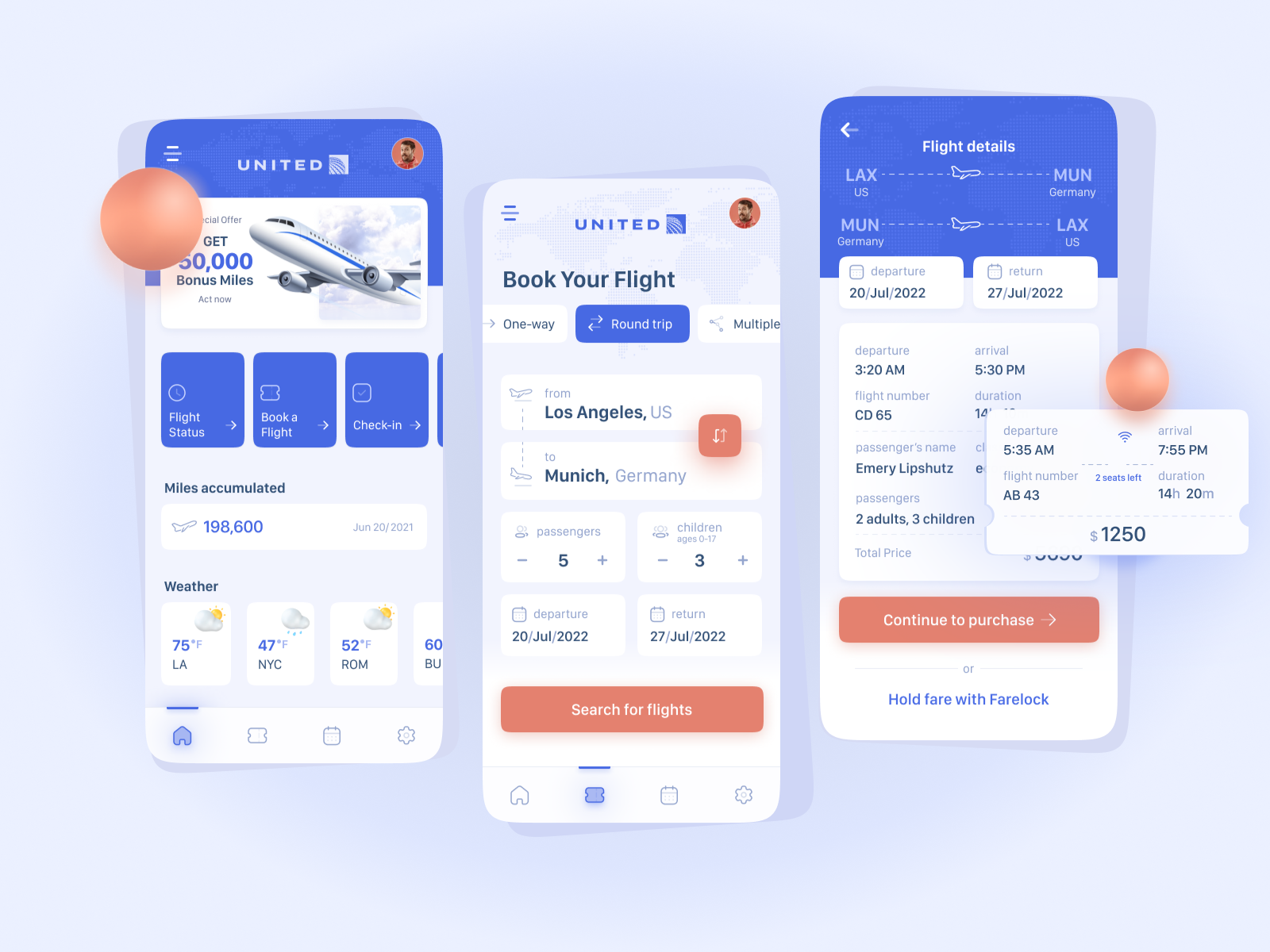 United Airlines App by Zhenya Karapetyan on Dribbble