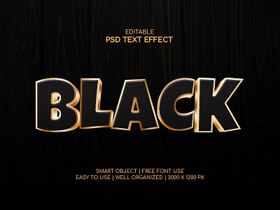 Black Editable 3d text with golden effect | Smart Object