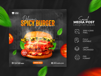 Super delicious food burger social media post | Banner