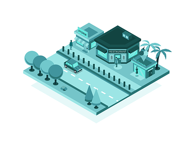 Isometric Store Online Visibility 3d building city illustration isometric map phone