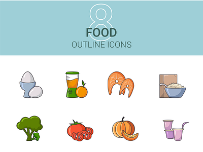 8 food line icons