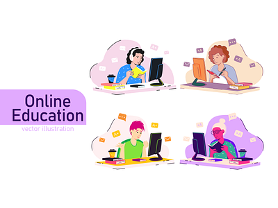 illustrations of online education design illustration online online education set students study vector