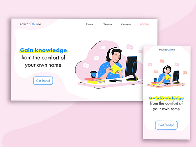 The design of the online university's online landing page app design illustration landing page online student studying vector