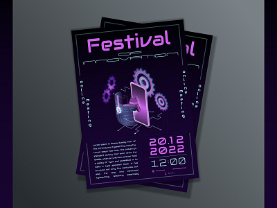 Flyer for the New Technology Festival a4 design festival flyer illustration isometric robot smartphone technologies vector