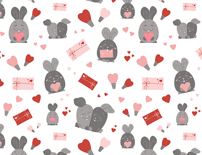 A pattern with rabbits in love. Valentine's Day bunnies design envelope heart illustration light bulb love pattern valentines day vector