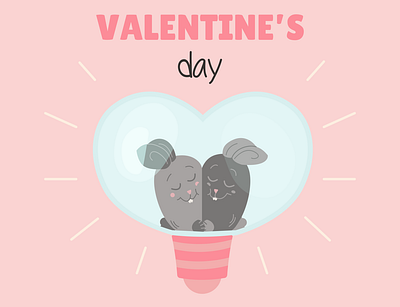Illustration with Valentine's Day bunnies in love. bunnies design heart illustration light bulb love valentines day vector