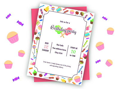 birthday invitation design birthday party bright colors cakes candy colorful design invitation sweet vector