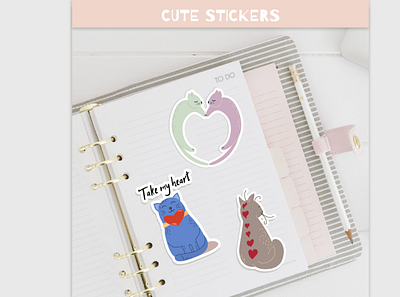 Cute stickers cats with hearts cat cute design heart illustration stickers vector