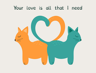 Postcard for lovers with text cat design illustration love postcard vector