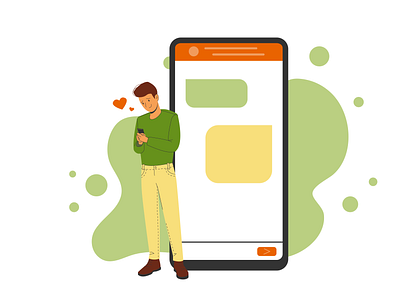 The guy is texting on the phone. Love correspondence illustration love man poster vector