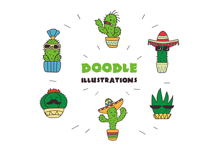 Cute cacti cactus cute doodle illustration poster vector