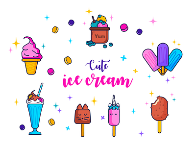 Bright Doodle Ice Cream colorful doodle ice cream illustration vector