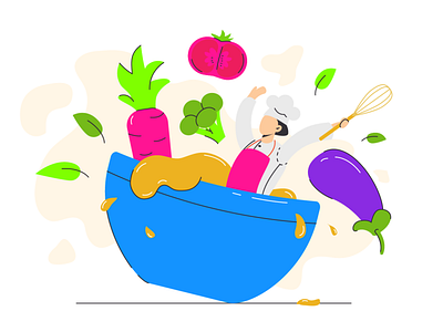 Illustration of a mad cook in a bowl flat illustration vector