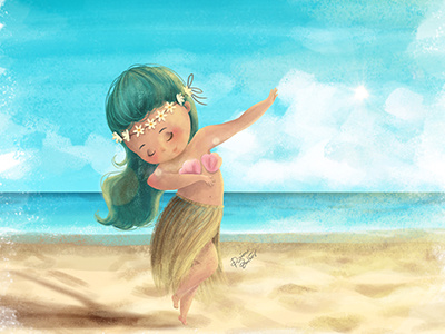 Hawaiian Girl beach digital painting hawaii illustration