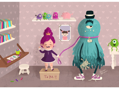 Love Monster girl illustration kid monster princess room toys
