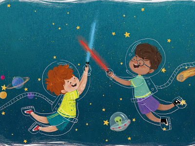 Space Play children book digital painting illustration