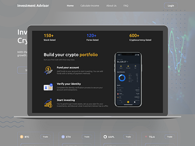Investment Advisor - Landing Page bitcoin chart cryptocurrency ethereum exchange forex landing page market saving stock trading ui user experience user interface ux wep