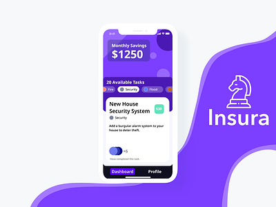 Insura Homescreen clean ui dashboard dashboard ui finance finance app gameification hackathon homescreen insura insurance insurance app purple