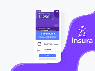 Insura Modal card view clean ui finance finance application gameification hackathon insura insurance app modal modal ui purple ui