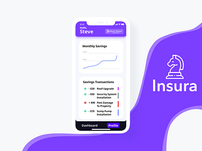 Insura Profile View (Continued) dashboard dashboard ui finance finance application gameification hackathon insurance insurance app pennapps purple spendings transactions ui