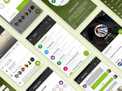 Event app activites android app chat create design event interface profile social ui
