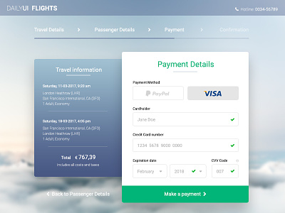 DailyUI #002 - Credit Card Checkout 002 booking checkout credit card checkout dailyui flight form payment screen ui ux