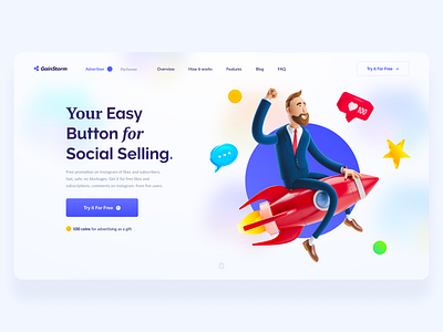 Gainstorm: Advertising platform 3d 3d design 3d icon app business clean colorful creative dashboard illustration interface landing page layout marketing saas service social social media design software typography