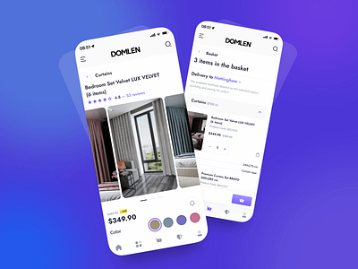 DOMLEN Textile Shop — Product Card & Basket app design basket business card ui cart dashboard dashboard ui ecommerce fashion finance market mobile ui payment platform service shop shopping app store ui ux