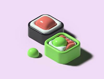 3D Sushi 3d adobe illustrator art food graphic design pink sushi tasty ui