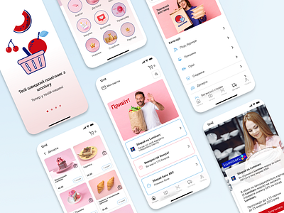 Mobile app basket blue colors delivery design food menu mob app red retail shop uiux