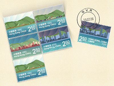 Explore Hong Kong - Stamp Design asia china history hong hong kong kong letter post postage skyline stamp waterfront