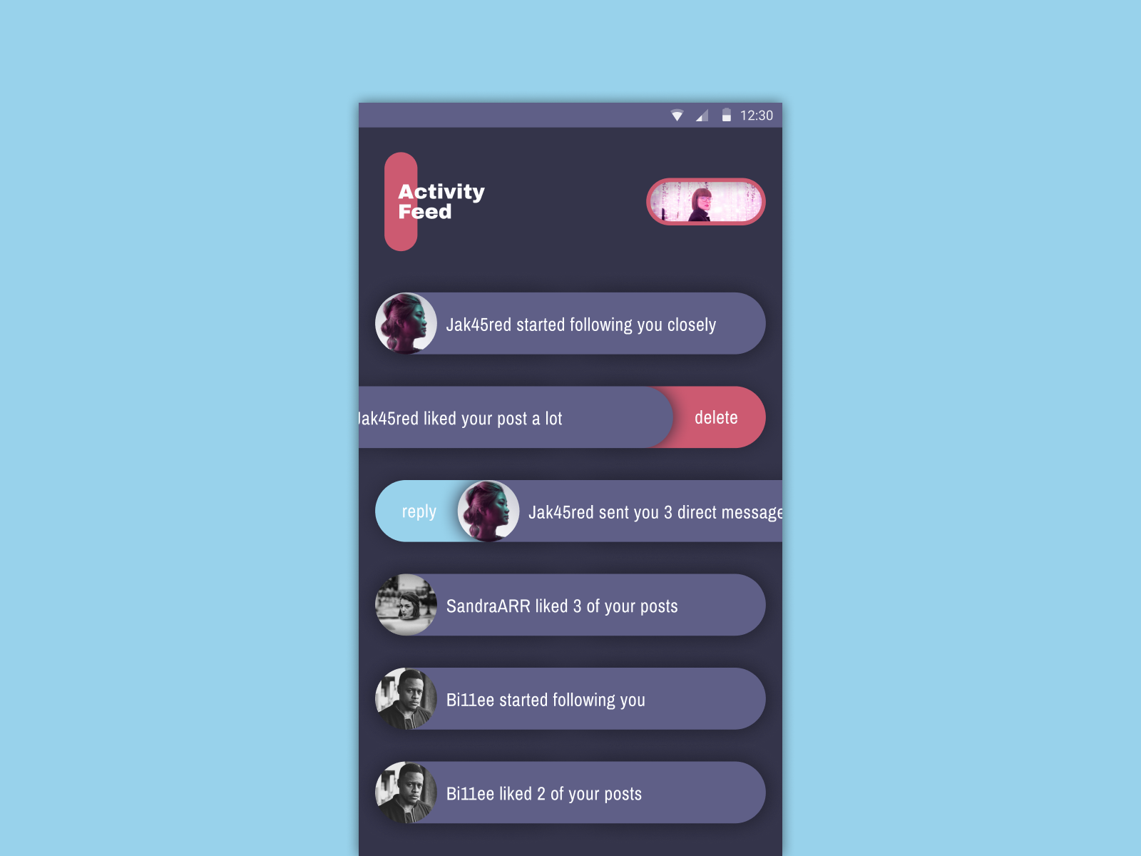 Daily Ui Day 47 Activity Feed by huntgather. (Chris Richardson) on Dribbble