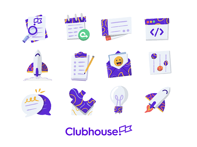 Style Exploration clubhouse contact file iconography icons illustration procreate purple rocket sketchy