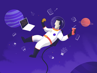 Remote Life astronaut laptop office planet procreate remote space spaceman stars working