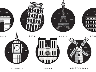 European Landmarks black and white city dublin europe illustrations ireland landmarks