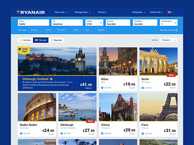 Fare Finder Results city destination flights journey ryanair travel trip