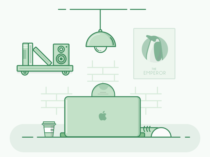 Working Late.... coffee poster penguin lamp monotone working hard illustration character laptop desk work
