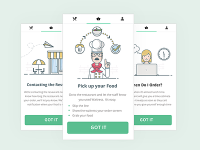 Onboarding Cards cafe card character face food illustration lunch man onboarding people person woman