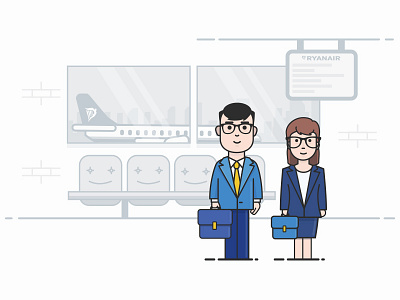 Leaving on a jet plane business man design happy illustration man people priority boarding queue ryanair travel woman young
